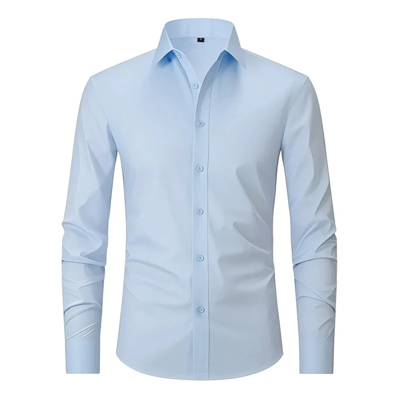 Men's Spring/Summer Four-Sided Elastic Fashion Solid Color Shirt Anti-Wrinkle Non-Stainable Casual Business Breathable Shirt