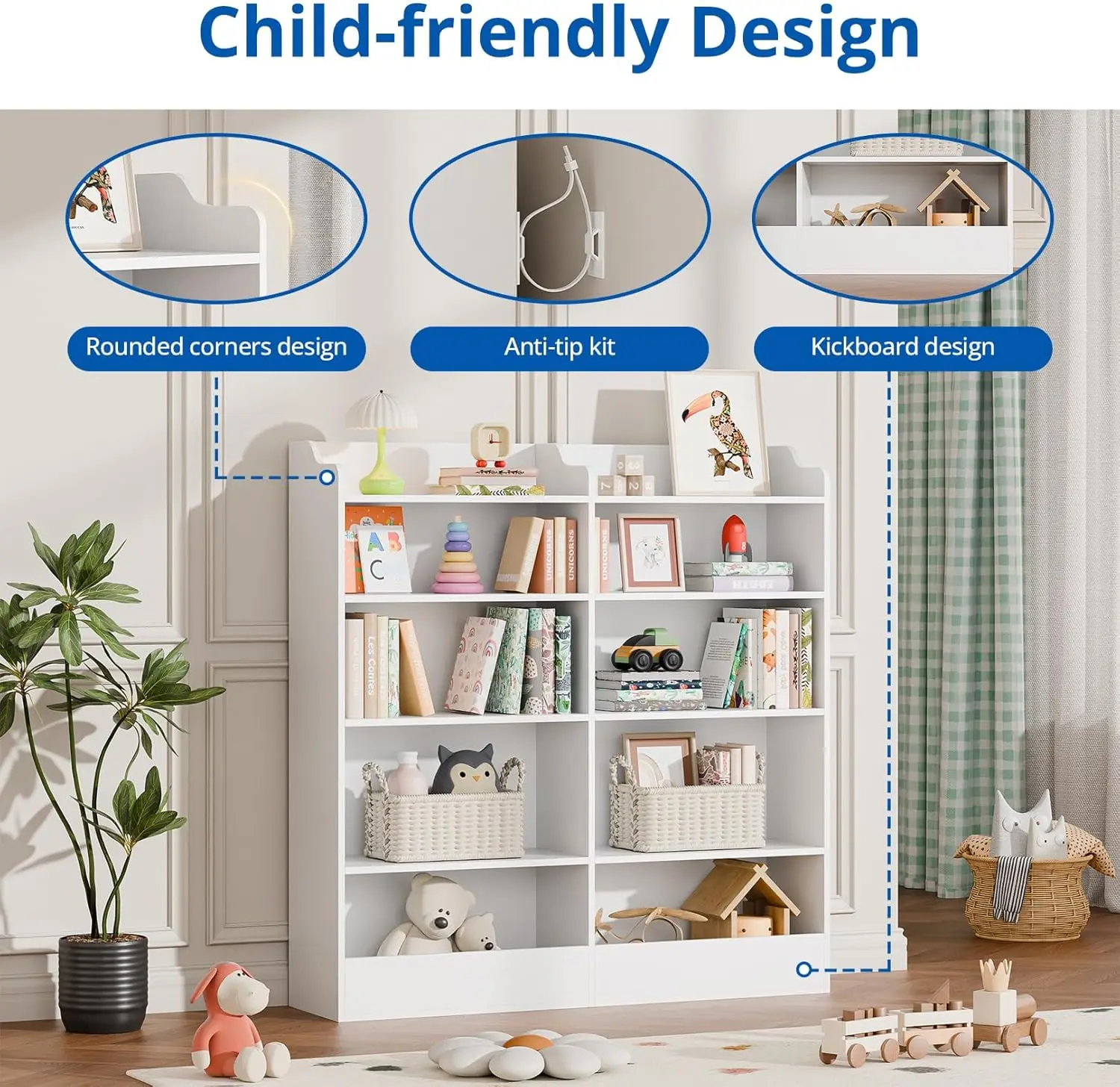 منظم تخزين الألعاب مكون من 5 طبقات، رف كتب للأطفال، خزانة مكعبة بيضاء للمنزل الدافئ