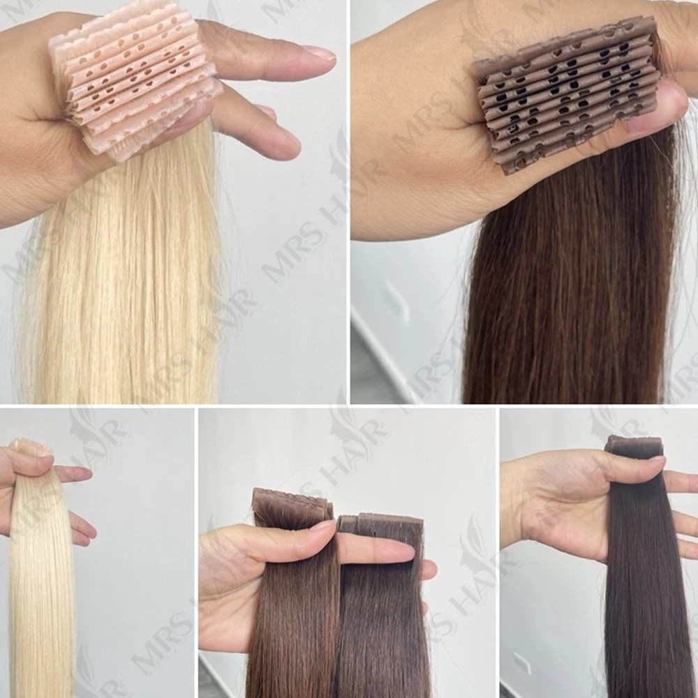 Estensioni dei capelli invisibili con doppie linguette 12-24 pollici Nastro in pelle PU Capelli umani 10 pezzi Capelli di trama micro anello dritto naturale