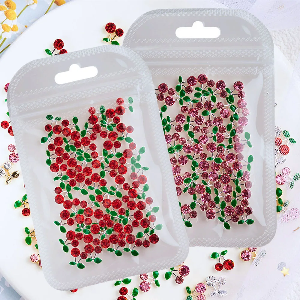 20Pcs Sweet Glitter Cherry Rhinestone Nail Charms 10*11mm Pink/Red/Clear Crystal Nail Art Decor DIY Christmas Girl Nail Stone