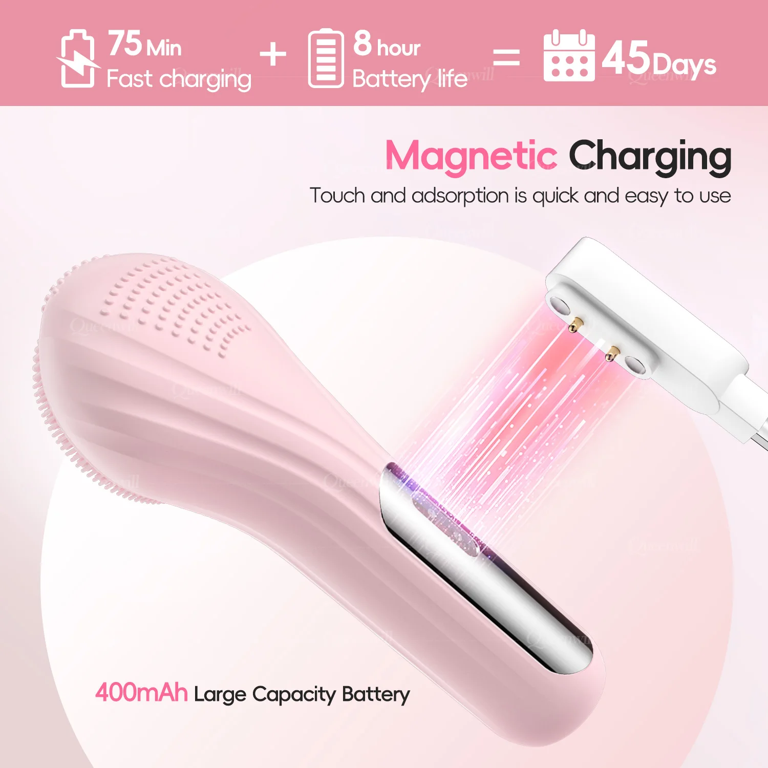 ソニックバイブレーションクレンザー電動フェイシャルクレンジングブラシ、ディープポアクリーニングスキンケアツール、加熱フェイスマッサージデバイス付き