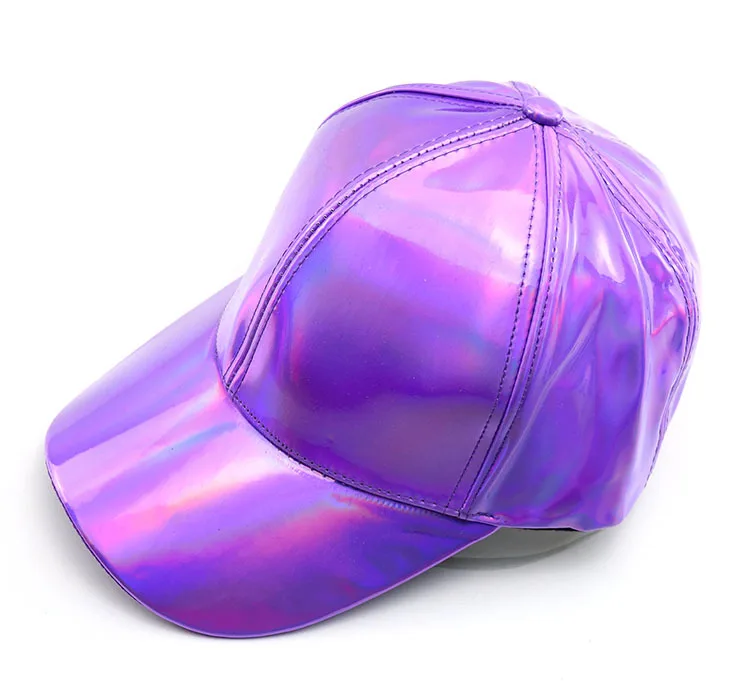 Damen Herren Kunstleder Baseballkappe Glitzer Metallic Holographisch Regenbogen Reflektierend Hip Hop Verstellbarer Strapback Schirmmütze – Detail 1
