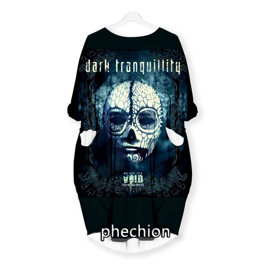 phechion New Fashion Dark Tranquillity Band 3D Print Dresses Casual Mid-length Dress Women Clothing Pocket Long Sleeve Tops T15