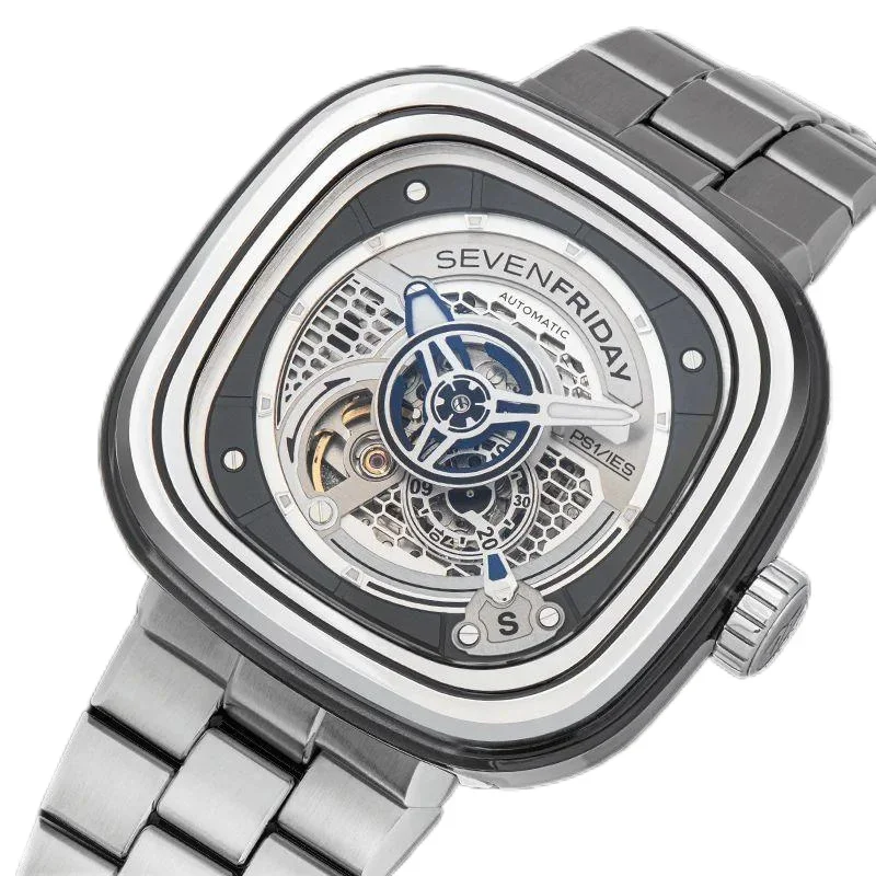 SEVENFRIDAY PS series fully automatic hollow mechanical watch square mechanical watch PS1/01M steel belt luxury sevenfriday