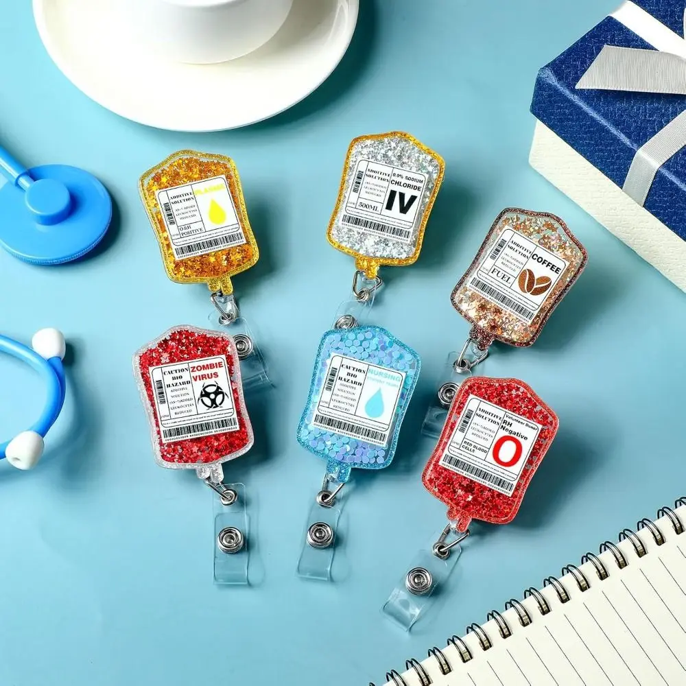 Gift Glitter ID Badge Reels Retractable Lanyard Nursing ID Badge Holder Blood Bag ID Badge Clip Graduation