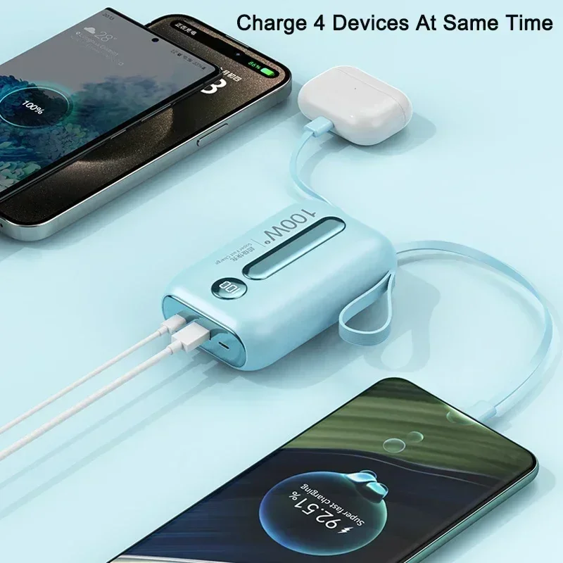 For IPhone Xiaomi Samsung Powerbank Mini Power Bank 20000mAh 22.5W Super Fast Charging With Cables Portable External BatteryPack