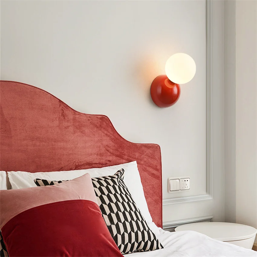 Modern Cute Bedroom Small Wall Lamp Nordic INS Living Room Children Room Decoration Sconce Red White Black LED Wall Lights