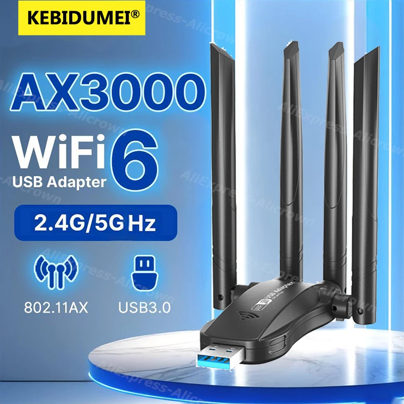 

Wi-Fi 6 AX3000 USB-адаптер 3000 Мбит/с, двухдиапазонный 2,4G/5G, 802.11AX, 1800Мбит/с/1200Мбит/с, сетевая карта, беспроводной приемник, адаптер для Win10/11