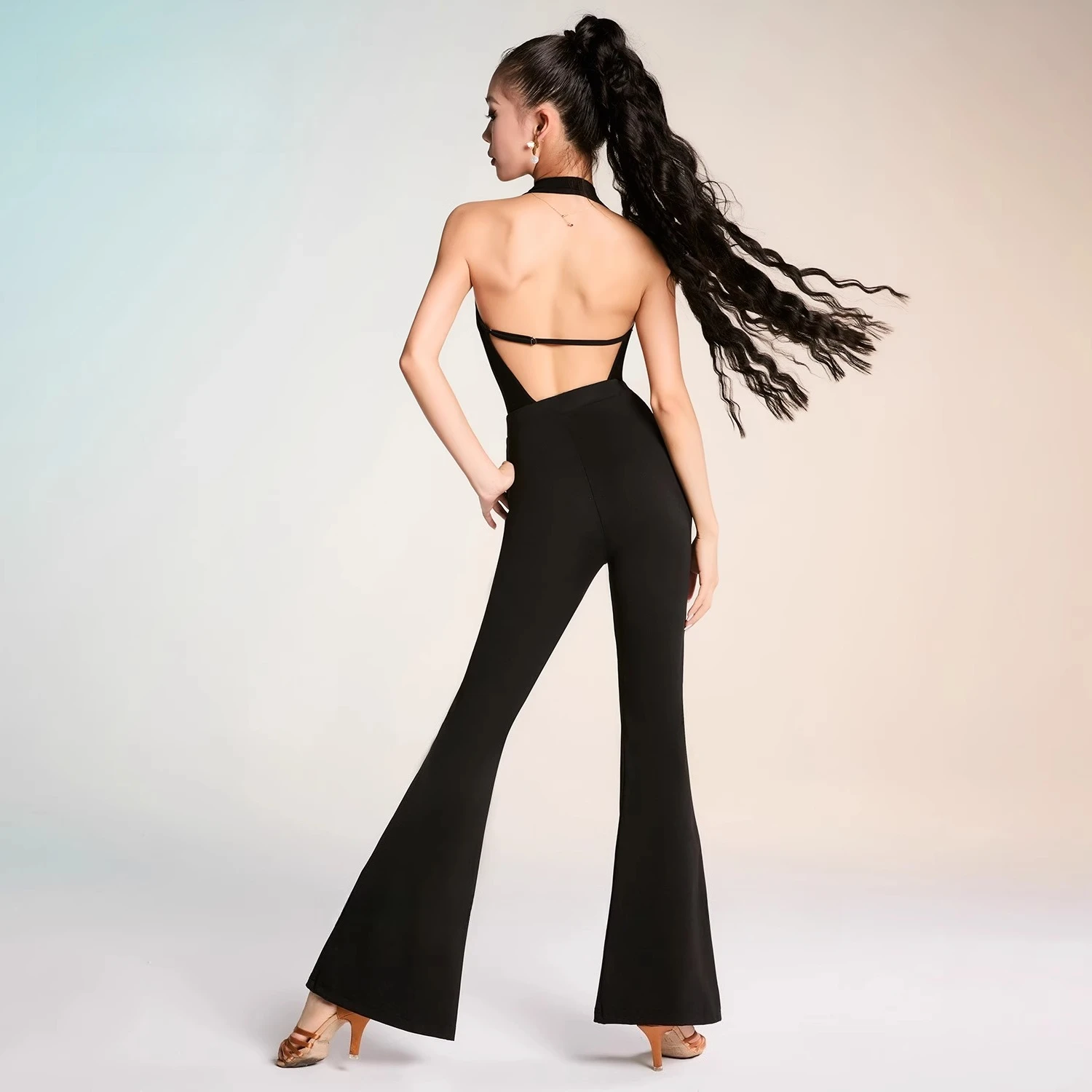 UK Latin Dance Dress High Waisted Flared Pants, Ballroom Modern Stretch Trousers for Women, Slim Fit Training Practice Bottoms