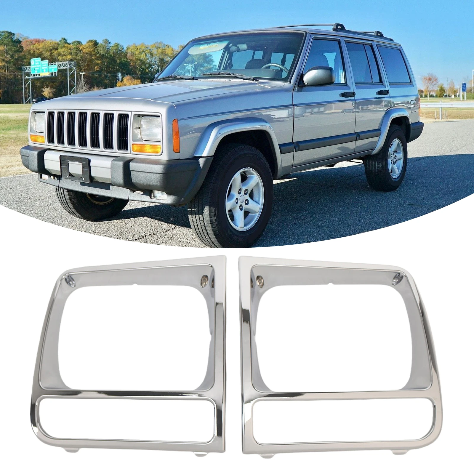 

1 Pair Headlight Decorative Frame 5EM73SW1 Headlamp Bezel Cover CH2513156 for Jeep Cherokee 1998 1999 2000 2001 2002