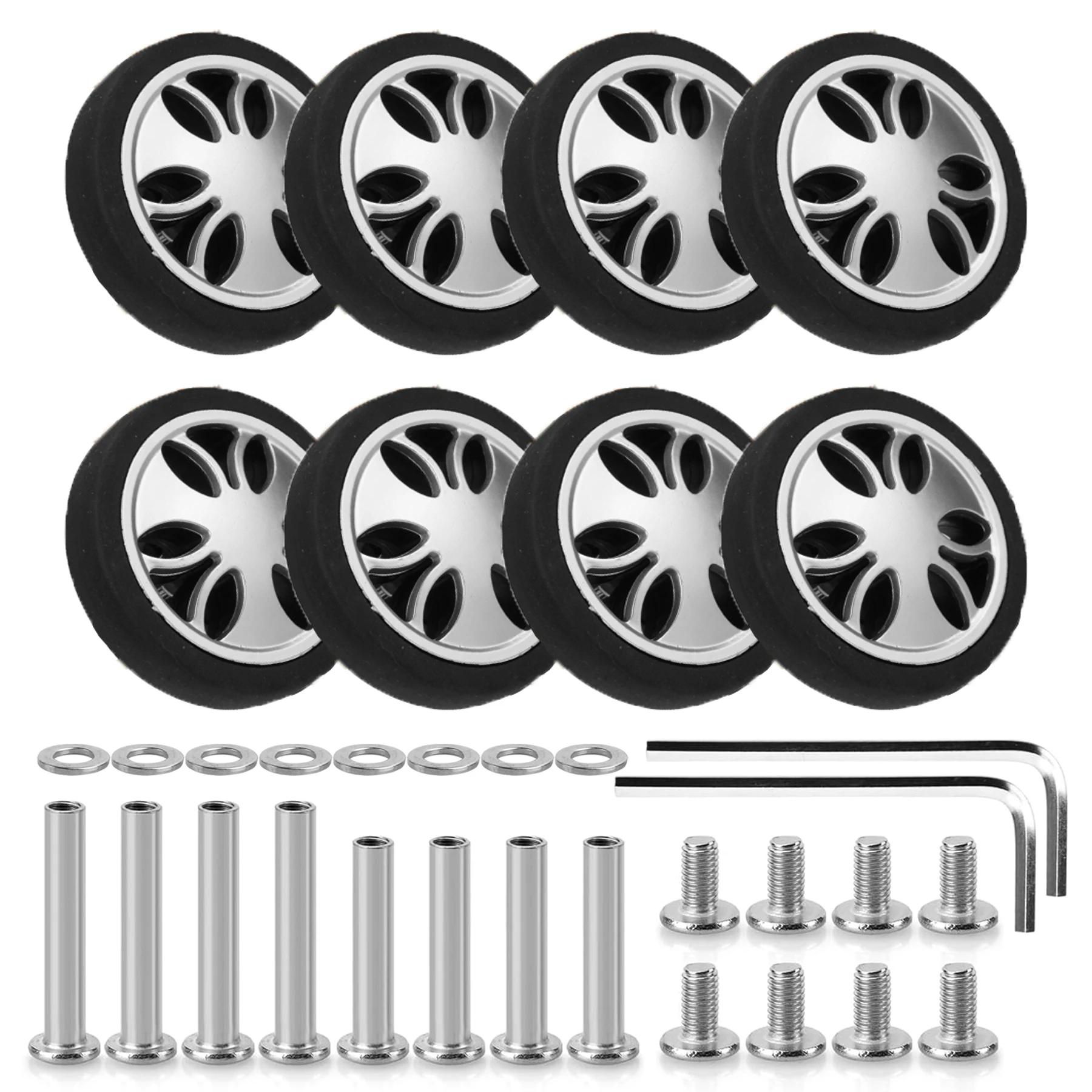 8pcs Sliver Luggage Wheels w/h Screw Suitcase Replacement Wheel 60mm Travel Suitcase Caster Trolly Case Casters Repairing Parts