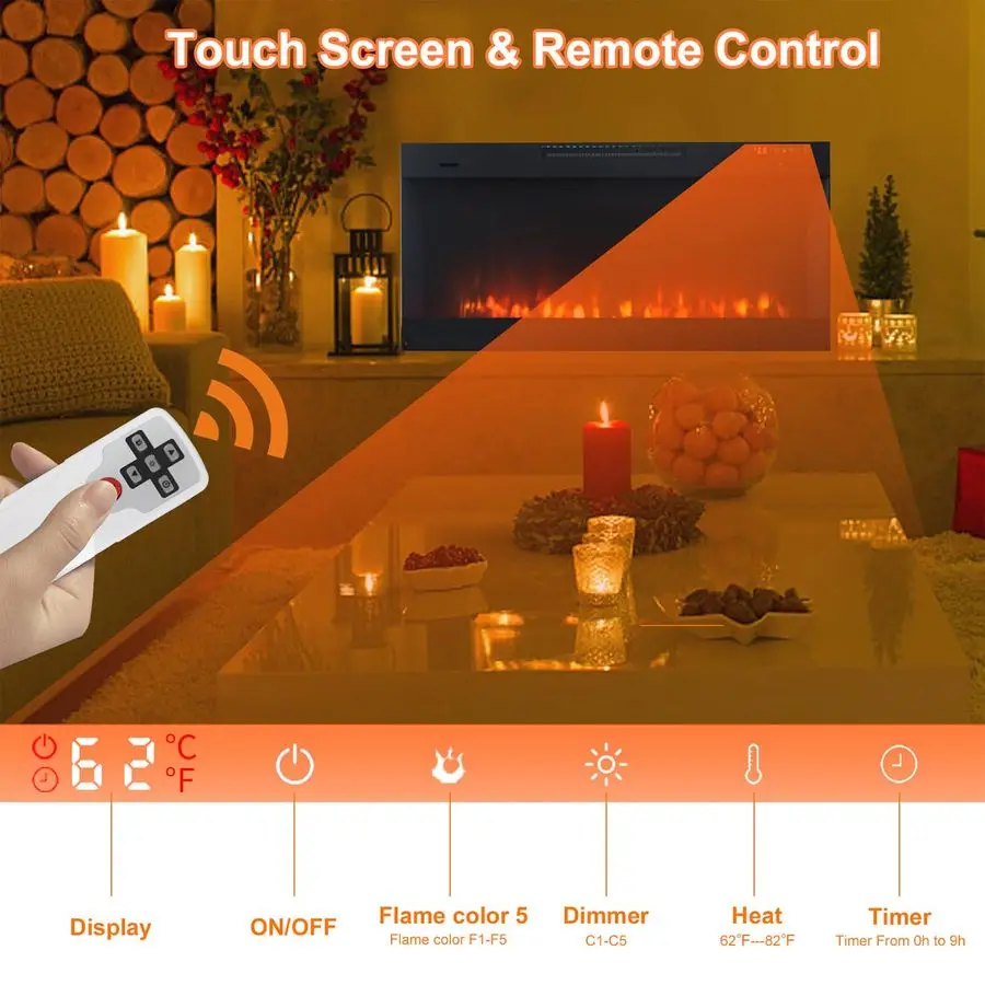 مدفأة كهربائية مثبتة على الحائط مع جهاز تحكم عن بعد، سخان 1500 وات وهب خطي مع مؤقت، لون وسرعة قابلة للتعديل