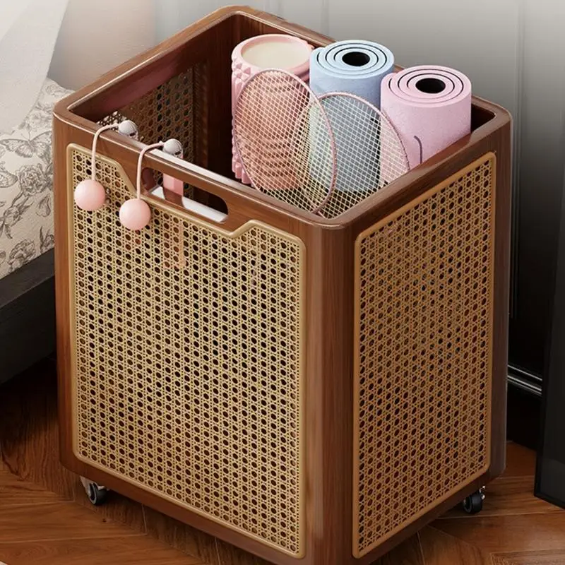 

Woven Laundry Hamper With Smooth Rolling Towel and Cloth Holder For Bedroom Bathroom Storage 37JD