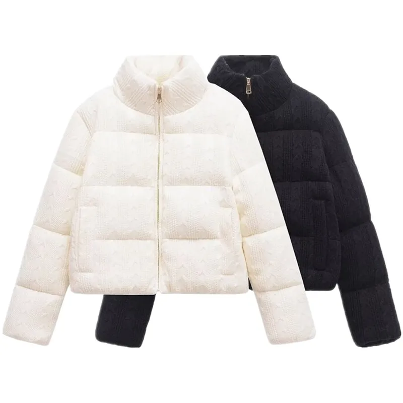 Chaqueta de Invierno 2024 para Mujer, uesa, Tejida, Hoada, Versátil, de Manga Larga, con Cierre de Cremallera, Mezcla de ...