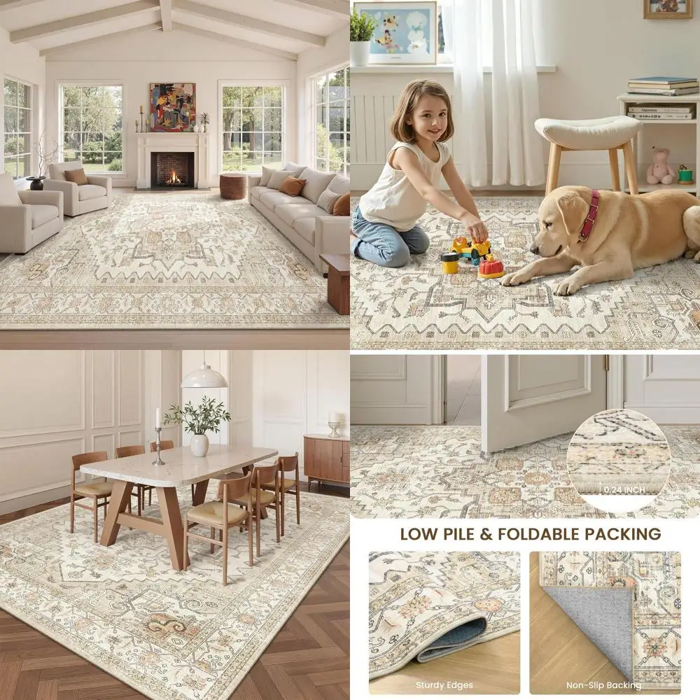 

Устойчивые к пятнам нейтральные ковры 8x10 для гостиной и столовой, винтажные моющиеся нескользящие большие ковры, с принтом в винтажном стиле для дома