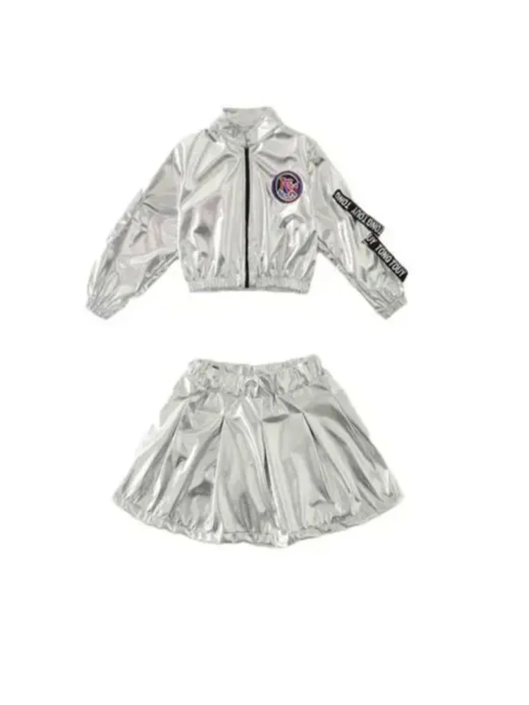 1 set/lotto Boy girl Hip-hop Set colore argento Jazz Dance Costume bambini Performance jazz Clothes Costume da ballo
