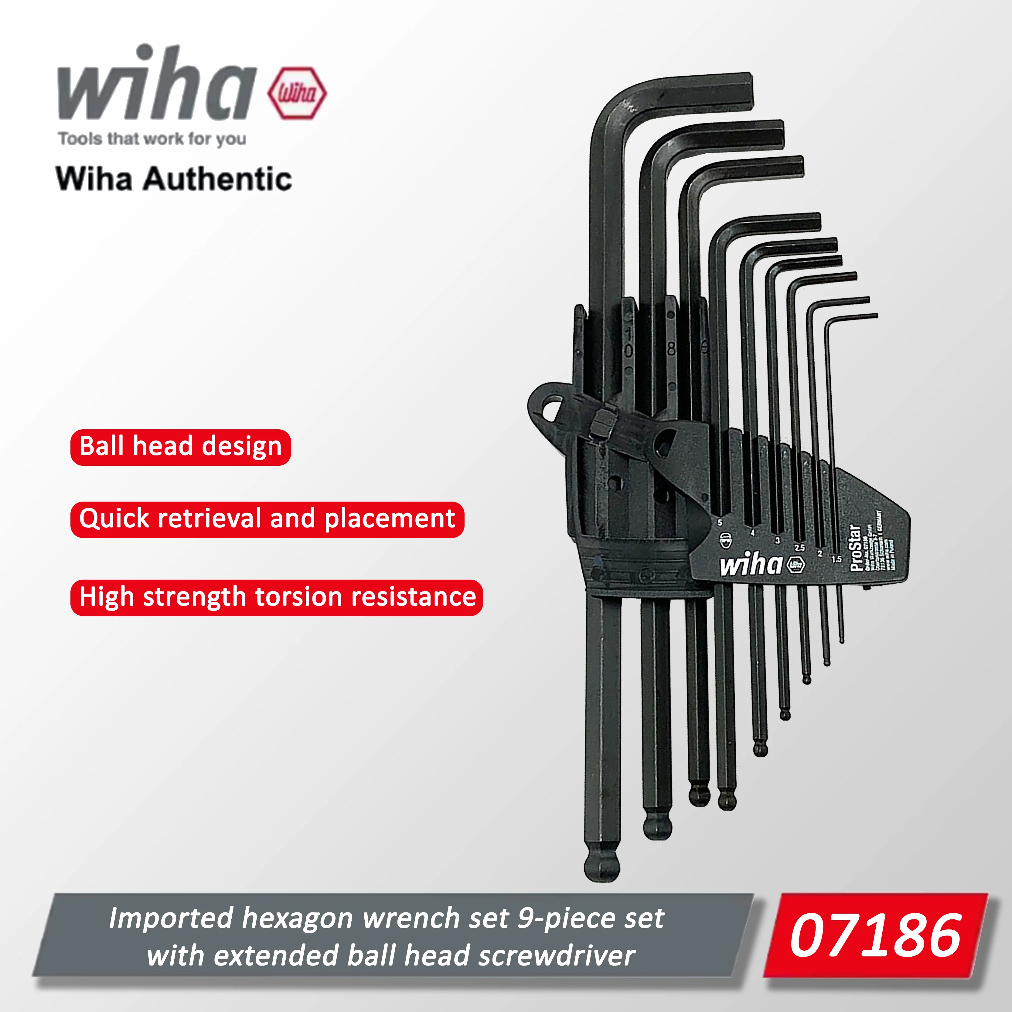 wiha-9本組六角レンチセット、プロ用工具メンテナンス機器、多機能トルクレンチ、手動工具-07186