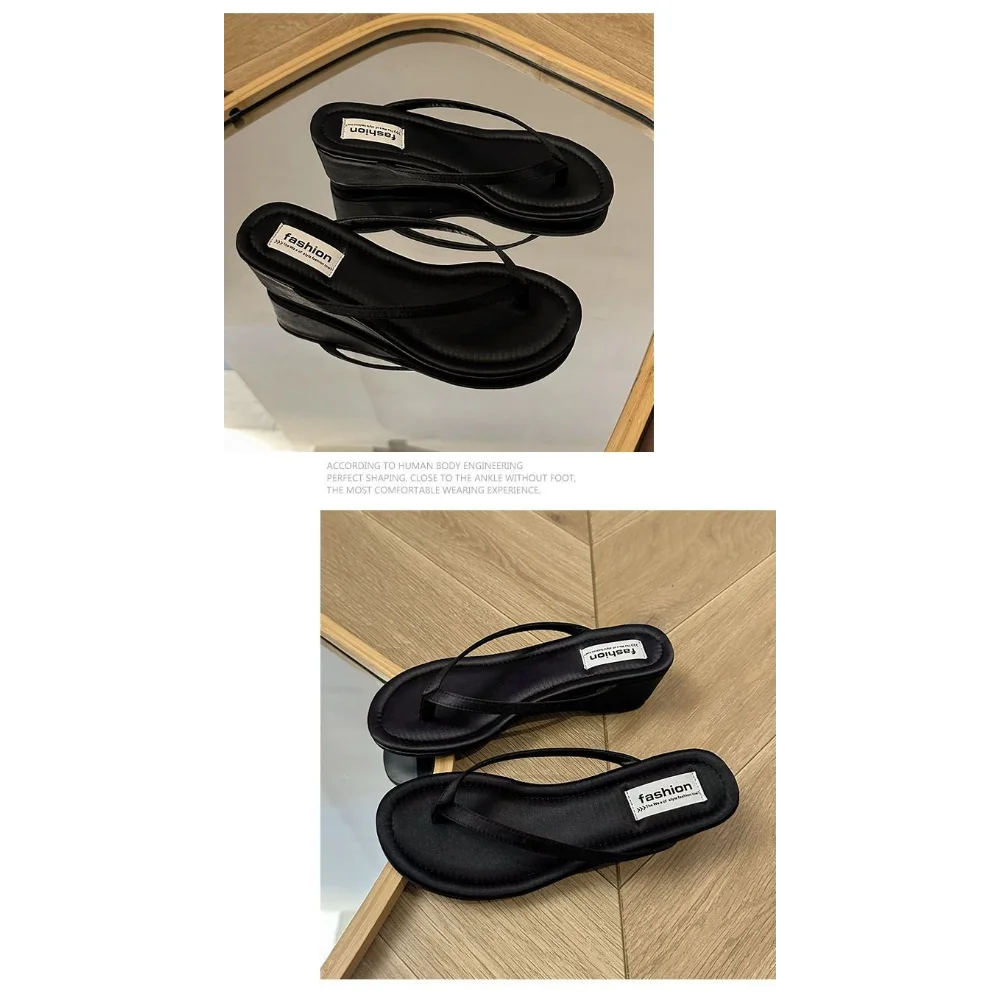 Damen Rote Wildleder Keilabsatz-Flip-Flops, Offene Zehenpartie Sommer-Slides, Bequemes Schuhwerk für Strandurlaub – Detail 15