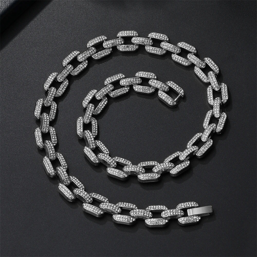 HIP HOP 12MM Cuban Link Chain 2Row Iced Out Rapper Necklaces For Men Women Choker Jewelry