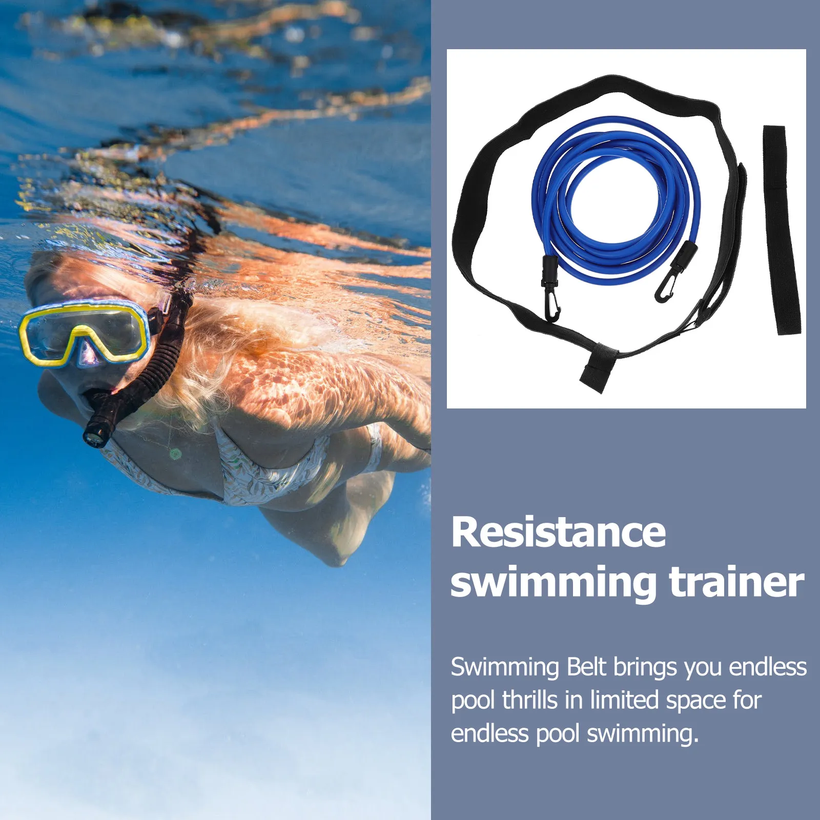 

1Set Adjustable Swim Training Belt with Strong Resistance Band Tether for Stationary Swimming No Turn Required Breaststroke