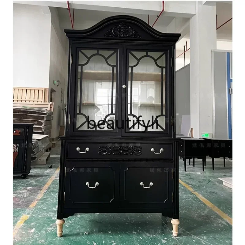 

Retro solid wood black locker/locker/multi-functional locker can be customized