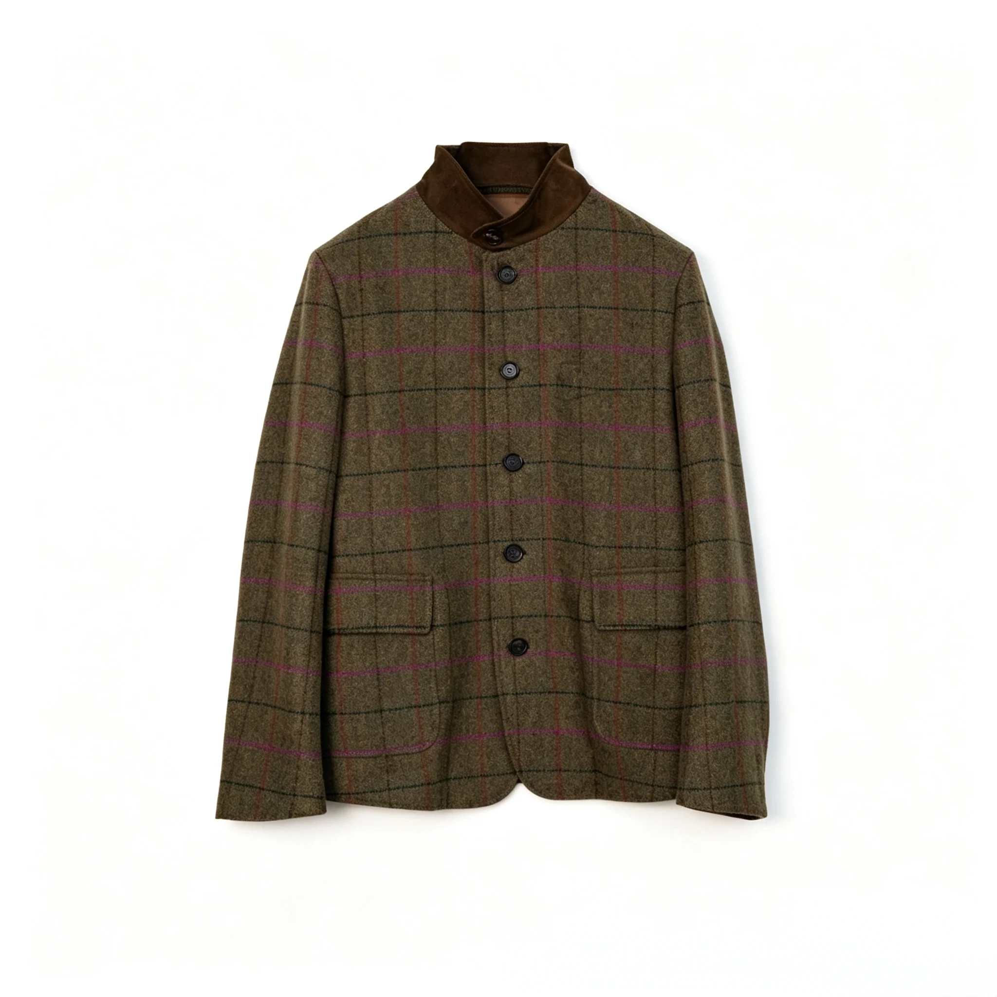Women's 100%Wool Jacket Commute Style Slim Fit Casual High Collar Suit Simple Design Long Sleeve Button Closure  Plaid Pattern view 3
