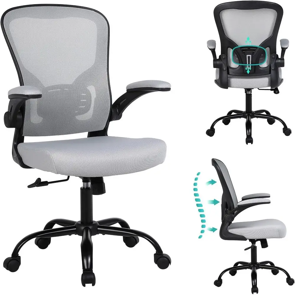 

Ergonomic Oice Chair, Mesh Home Oice Desk Chair with lip-up Arms and Lumbar Support, Height Adjustable, Swivel, Gray