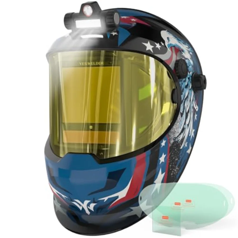 

Intelligent Auto-Shade Auto Darkening Welding Helmet with LED, 180° Large View, Digital Filter, 1/1/1/1 True Color Solar Powered, Shade 3/5-9/9-15 Welder Mask for MIG/TIG/Stick/Cut/Grind