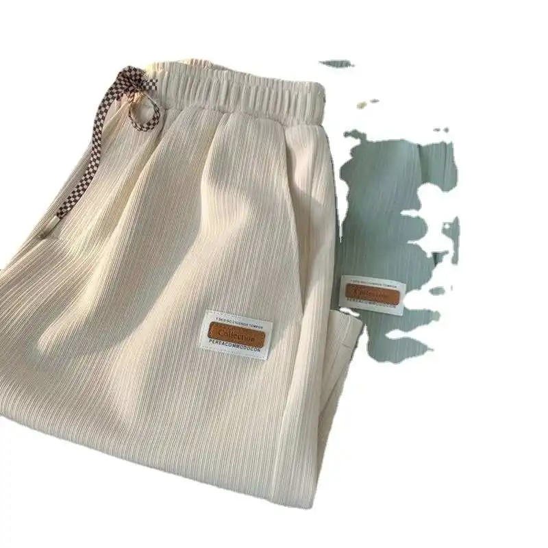 

Ice Silk Men's orts Summer Loose Salt Series Casual Wide Leg Mid-Pants Trendy Straight Tube Five-Quarter Pants
