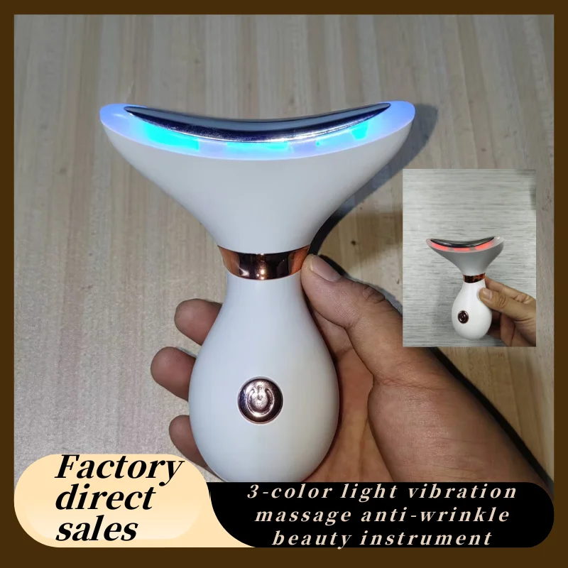 

3-color face slimmer LED light beauty instrument skin facial lifting device neck vibration massage anti-aging