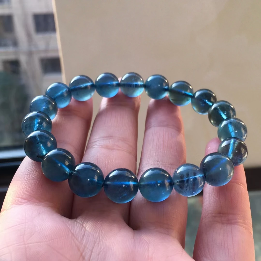 

Natural Blue Aquamarine Clear Round Beads Bracelet 10mm Big Size Women Men Brazil Stretch Blue Aquamarine Jewelry AAAAAA