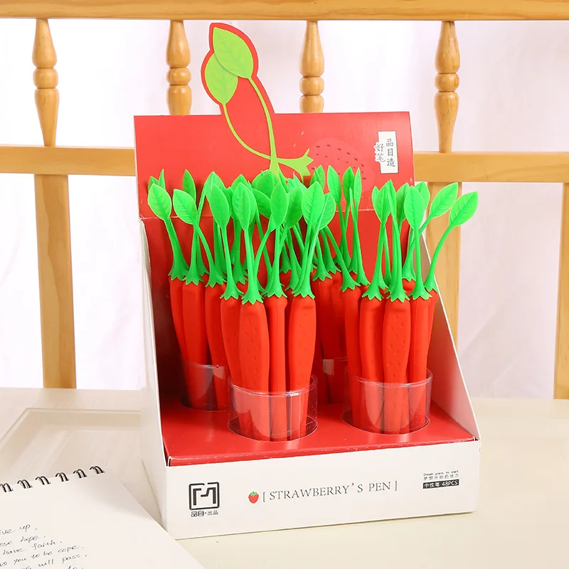 48pcs-stationery-student-creative-cartoon-cute-soft-silicone-pen-cover-strawberry-neutral-pen-05-full-needle-tube