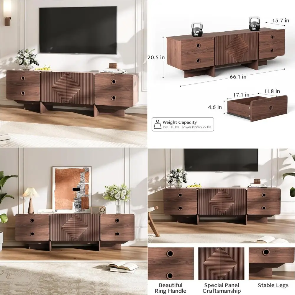 Mid Century Modern 75 Inch TV Stands with Storage for Living Room, Entertainment Center Media Console