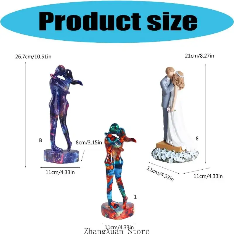 Liebhaber umarmt Statue künstlerische Harz Kuss Paar Skulptur mit Basis Home Desktop Dekoration Geschenk für Hochzeitstag 3XUF – Detail 6