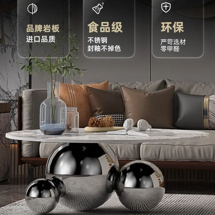 Italian minimalist coffee table light luxury modern round exquisite small apartment household rock slab living room simple