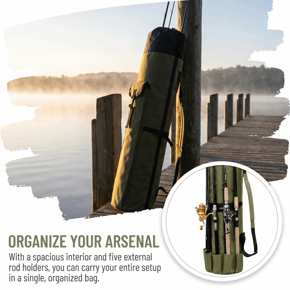 Large Capacity Fishing Pole Bag Foldable 116 x 23.5 x 23.5 cm Fishing Rod Bag 600D Oxford Cloth Fishing Rod Case Fishing Trip