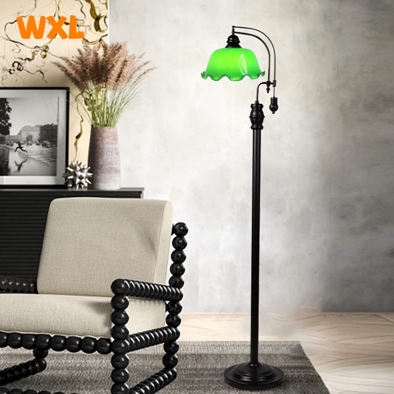 

Chinese retro floor lamp LED bedroom bedside living room sofa study European style dimmable glass floor lamp