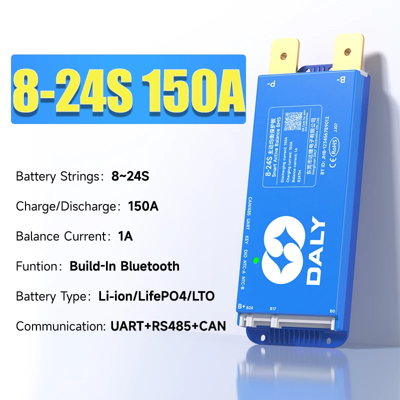 DalyBMS LiFePo4 4S 12V 8S 24S 16S 48V 60A 100A 150A 200A 250A 3.2V BMS BT CAN für Heimenergiespeicher Golfwagen Wohnmobile Schiffe