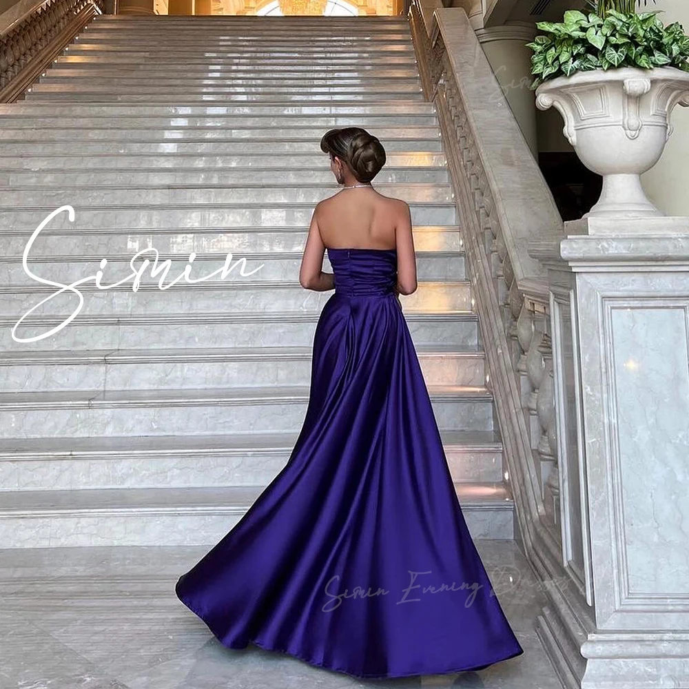 Simin Strapless Satin elegant formal Floor-Length women\'s evening gown فساتين سهرة Saudi Arab Pleat Backless Party dresses 2024