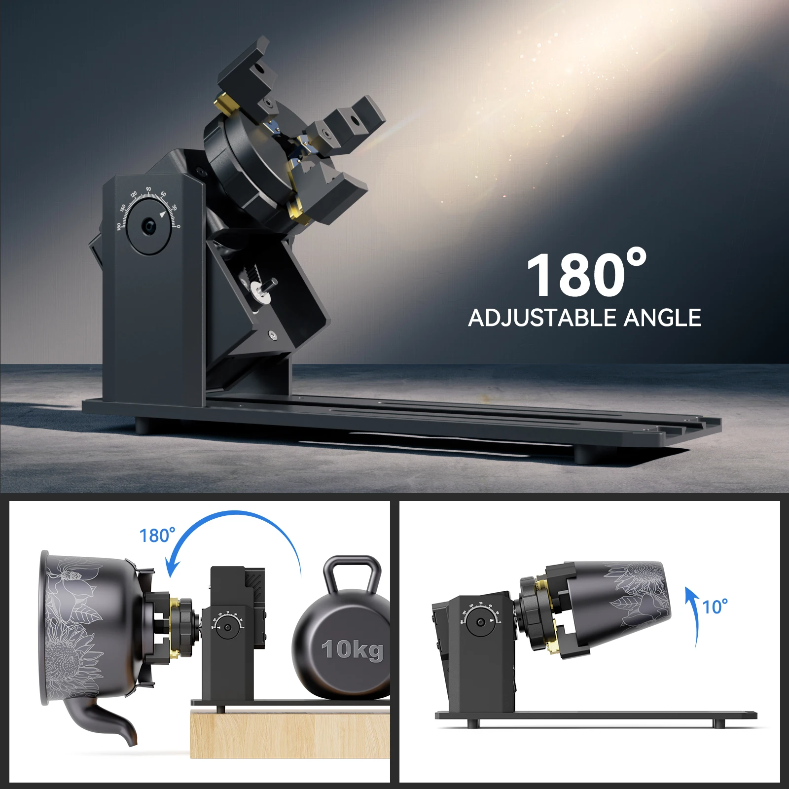 Uchwyt obrotowy SCULPFUN RA Pro do grawerki laserowej Moduł obrotowy osi Y 180° °   Regulowany kąt do grawerowania laserowego Nieregularne przedmioty