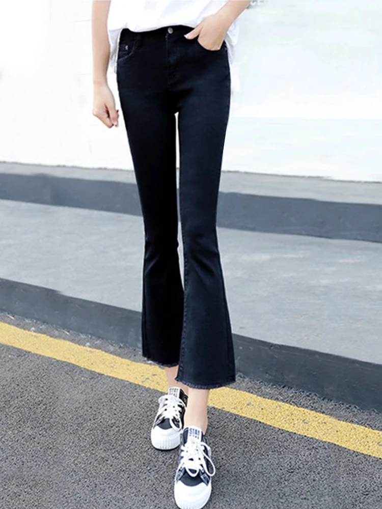 

New Fashion Y2K Chic Long Pants Denim Women Casual Vintage Lady Femme Mujer Trousers High Waist Zipper Fly Jeans Slim Flare Pant