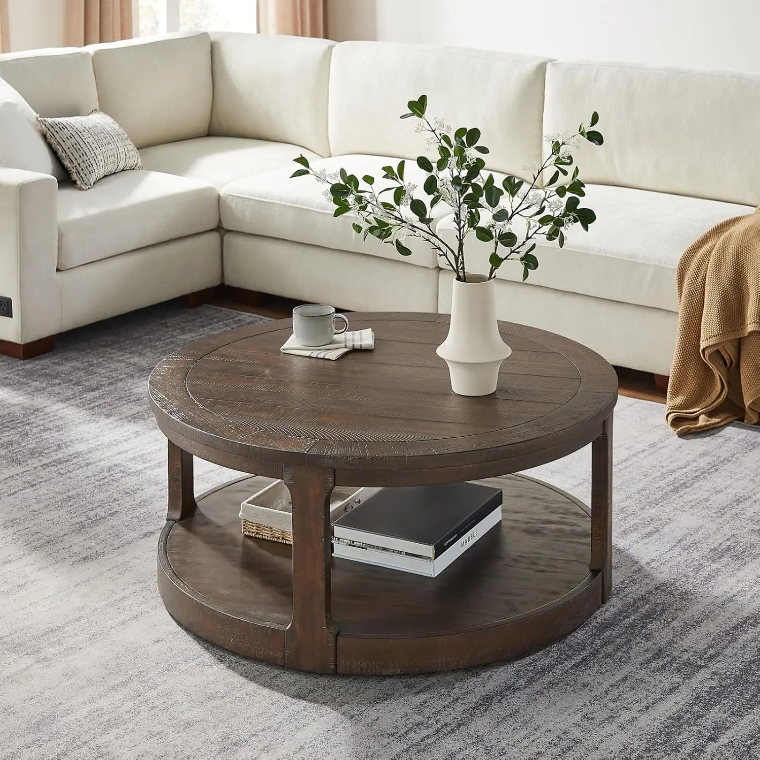 

Круглые журнальные столики для гостиной, 40 дюймов, деревянные, двухъярусные, на колесиках, в стиле середины века, большие, на заказ