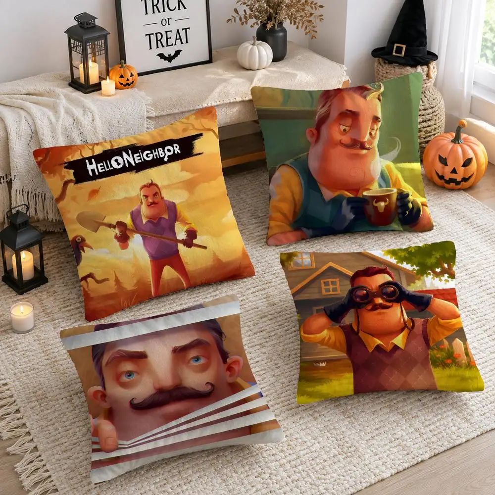 Video Game H-Hello Neighbor Cushion Cover Plush Decorative Pillow Case With Hidden Zipper Cutecore Room Decor For Home