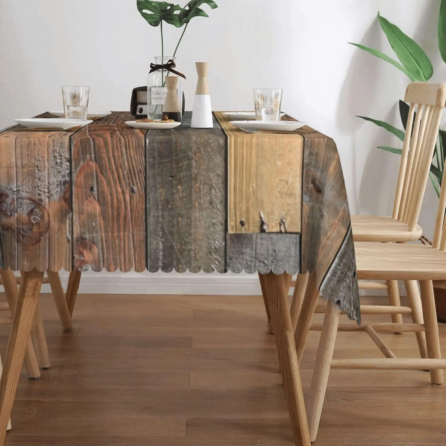 خمر الخشب الحبوب مستطيل مفرش المائدة عطلة ديكور المنزل الطرف قابل للغسل ريفي خشبي الملمس مفارش طاولة المطبخ ديكور للطاولات #3