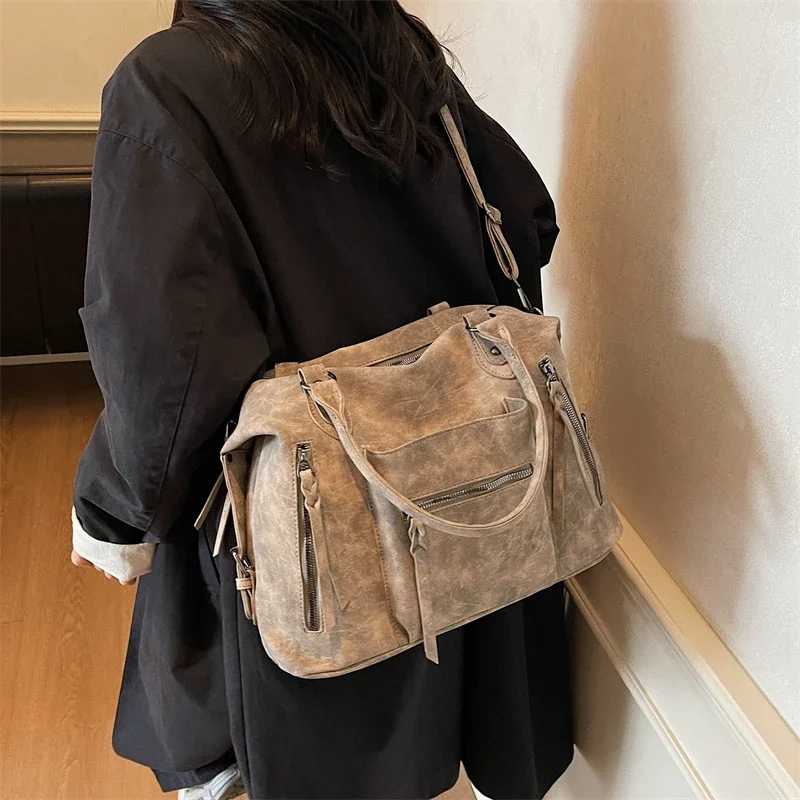 

Large Capacity Solid Color PU Zipper Tote Bag High Quality Casual Sweet Shoulder Bag Light Luxury Commuting Crossbody Bags