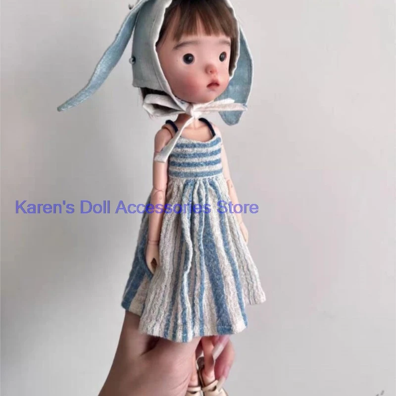 

2026 new kawaii style Rabbit Ear Blue Striped Strap Skirt for Blythe/landoudou (Fit for Lulu,ymy24,Ob22,24,26,zone, Jenny)