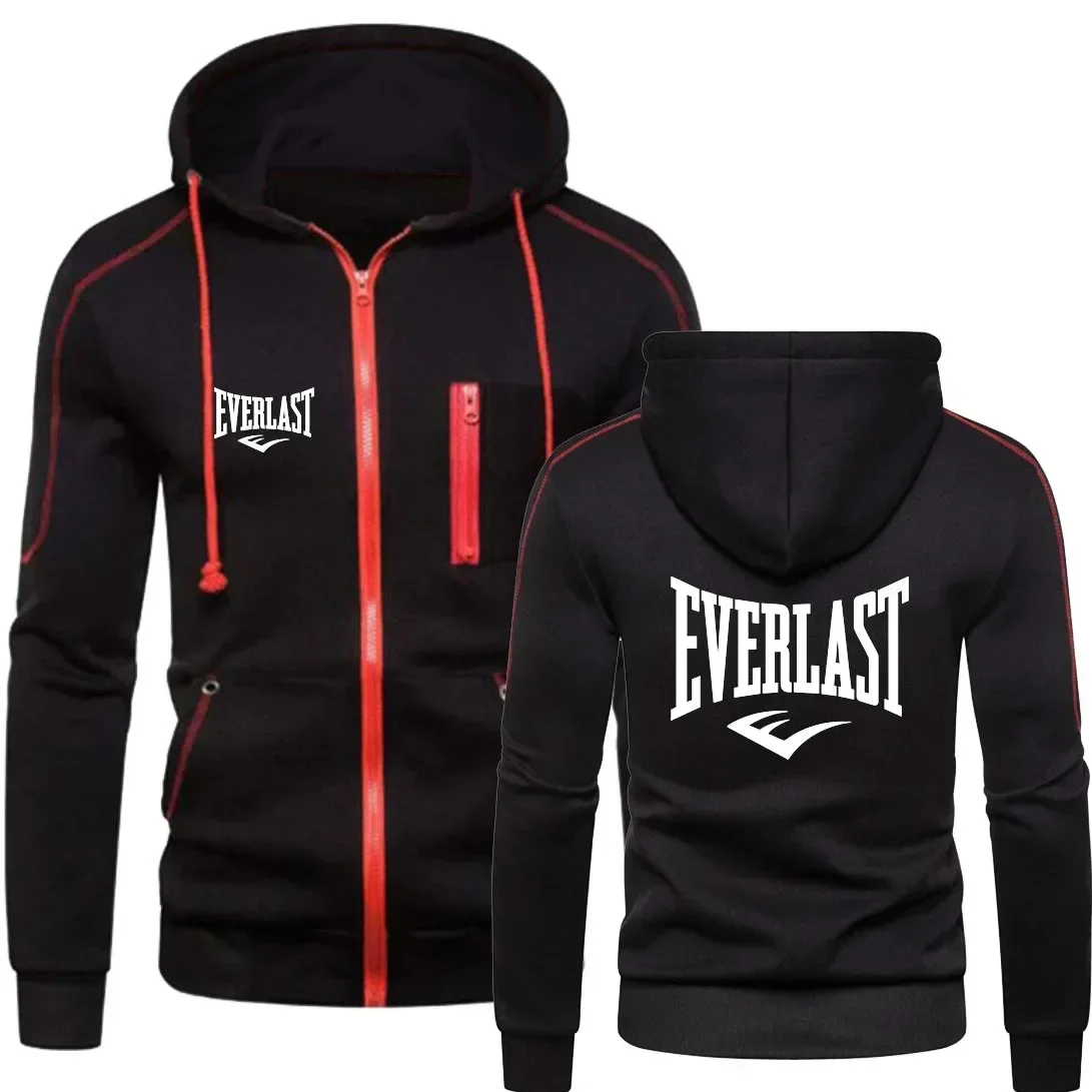 New EVERLAST Men's Autumn Winter Sportswear Simplicity Fashion zipper hoodie Solid Blazer Men's print Sportswear top Casual warm