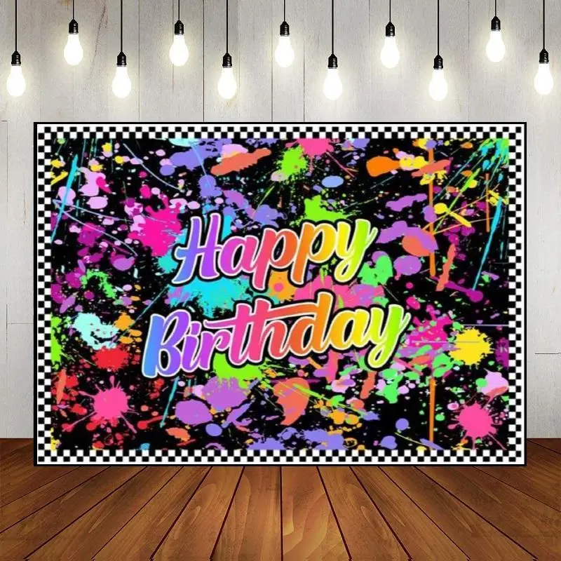 Neno Glow Theme Custom Disco Graffiti Photography Decoration Party Backdrop Happy Birthday Photo Light Banner Baby Shower Let's