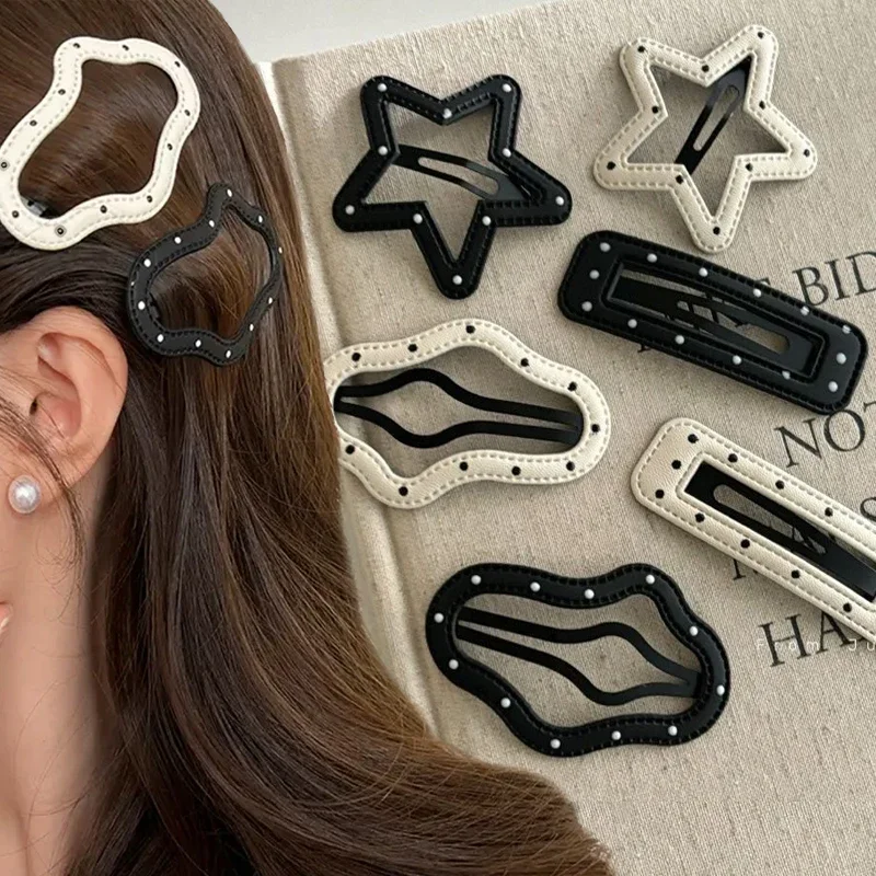 New Leather Pentagonal Hairpins Wave Point Star Cloud BB Clip Fashion Cute Korean Ins Style Side Notch Hairclip Hair Accessories