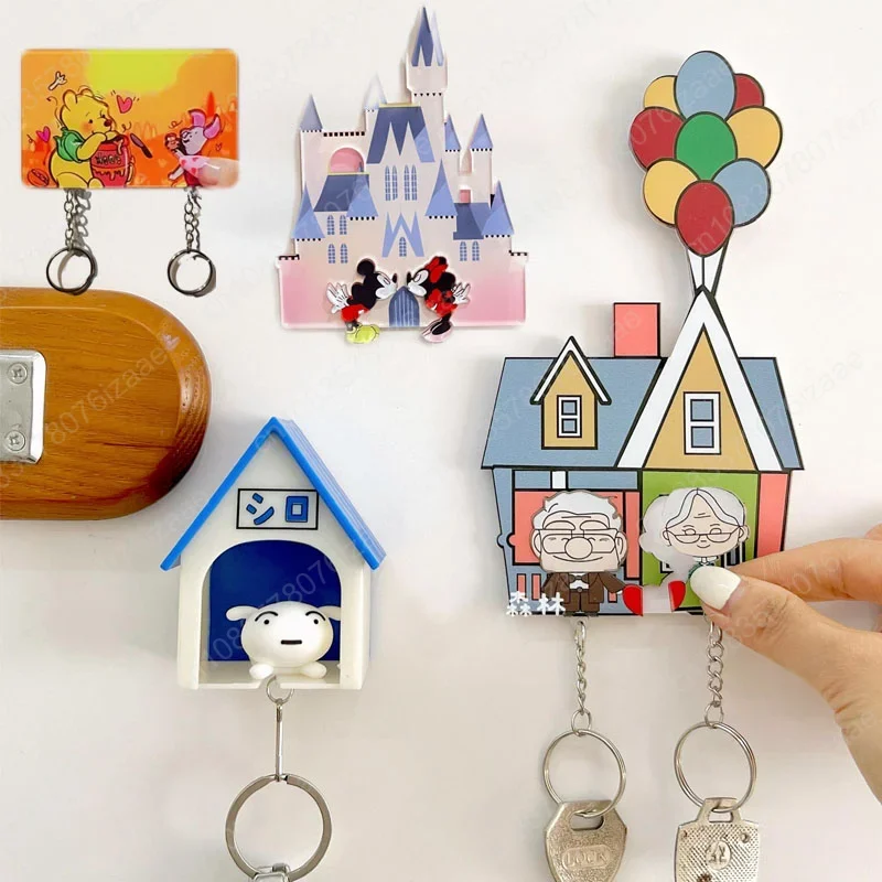 Disney-llavero de Mickey para parejas, colgante de pared para evitar pérdidas, decoración del hogar, pegatina para refrigerador, regalo para niña